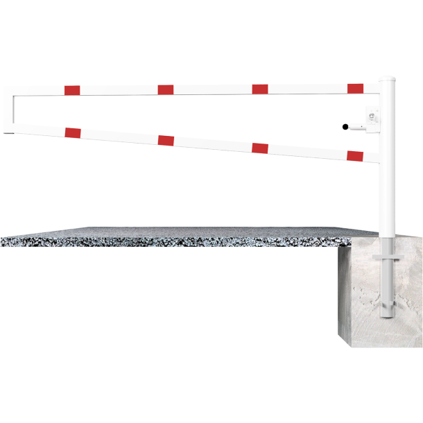 Swiveling gates | for casting in concrete, hot-dip galvanized and white coated with red reflecting stripes | total width: 3000 mm | with Euro profile cylinder lock